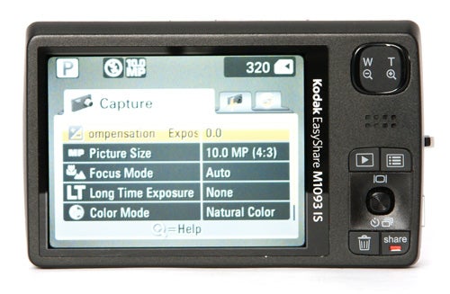 Kodak EasyShare M1093 IS digital camera back view with LCD screen.