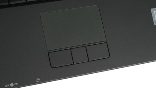 Close-up of Fujitsu-Siemens laptop touchpad and buttons.