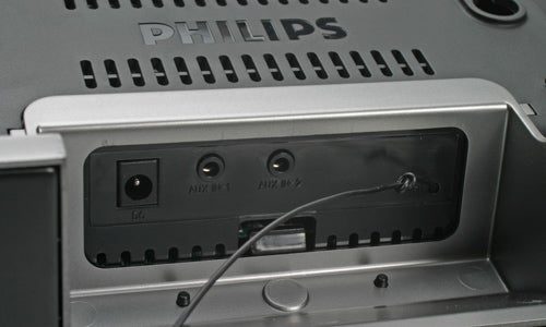 Close-up of Philips docking station's auxiliary input ports.