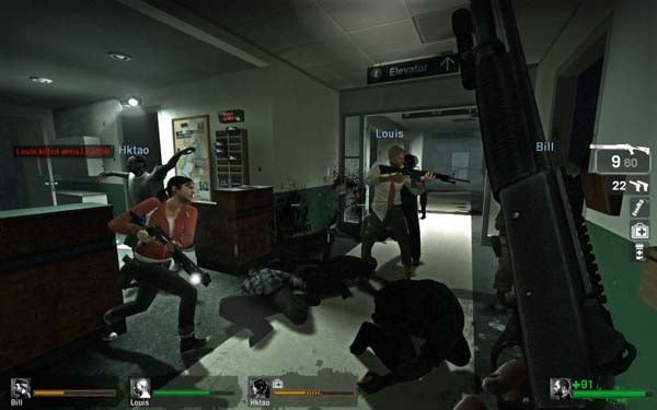 Screenshot of Left4Dead gameplay showing characters and user interface.