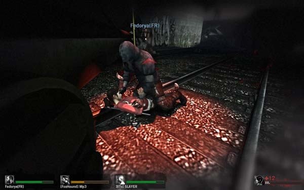 Screenshot of Left4Dead gameplay showing a character being attacked.