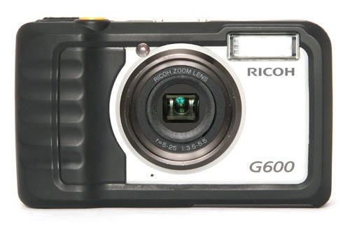 Ricoh G600 digital camera front view on white background.