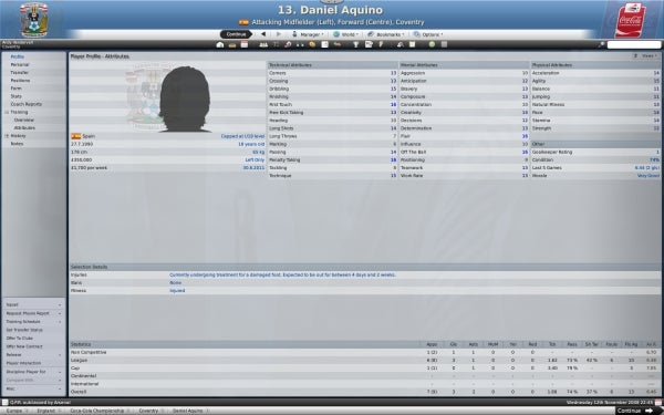 Screenshot of Football Manager 2009 player stats interface.