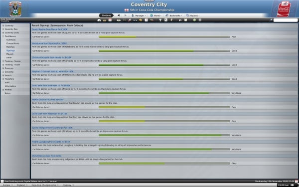 Screenshot of Football Manager 2009 showing player performance stats.
