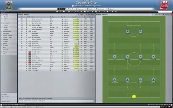 Screenshot of Football Manager 2009 team management screen.