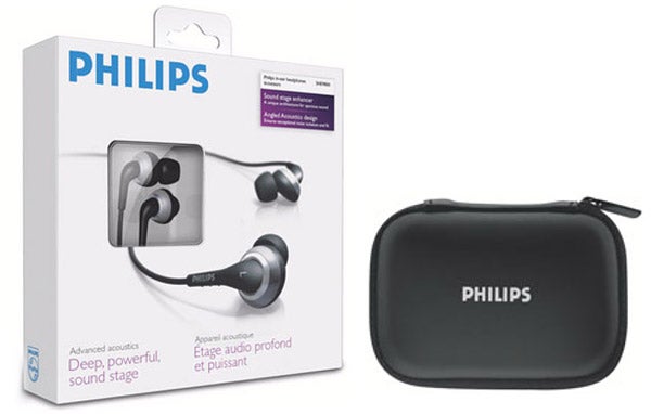 Philips SHE9800 earphones packaging and carrying case.
