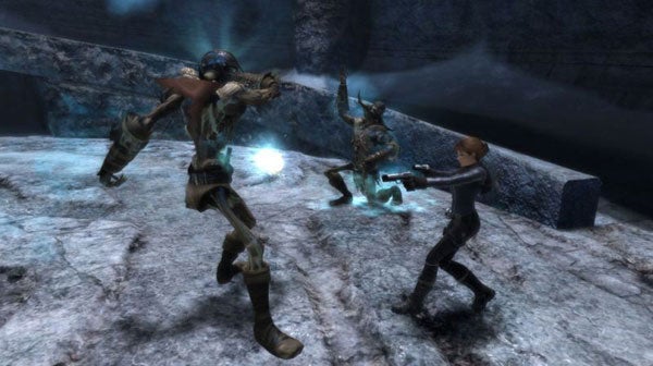 Screenshot of combat scene in Tomb Raider: Underworld game.