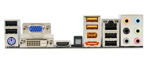 Gigabyte GA-E7AUM-DS2H motherboard's rear input/output ports.
