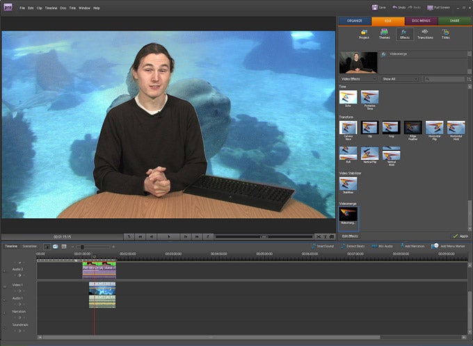 Screenshot of Adobe Premiere Elements 7 interface with user editing video.