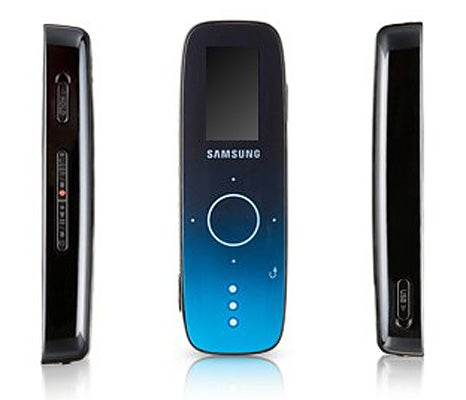 Samsung YP-U4 MP3 player in three different views.