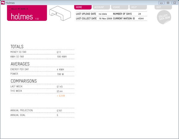 Screenshot of DIY Kyoto Wattson energy monitor interface with data.