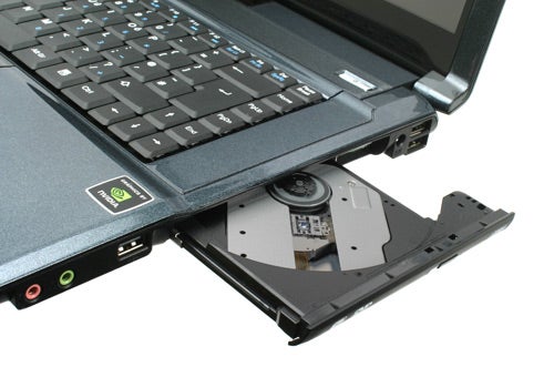 Novatech X50MV Pro Gaming Notebook with open optical drive.