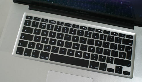 Close-up of MacBook Pro keyboard and touchpad.