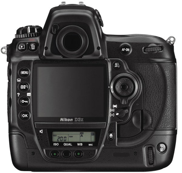 Nikon D3x DSLR camera rear view showcasing display and controls.