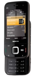 Nokia N85 phone showing music player interface.