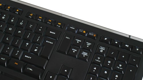 Close-up of Logitech Illuminated Keyboard keys.
