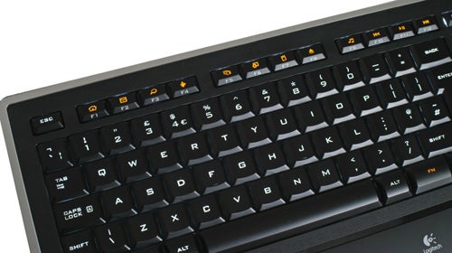Close-up of Logitech Illuminated Keyboard keys and logo