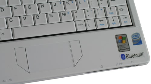 Close-up of Fujitsu-Siemens Amilo Mini Ui 3520 keyboard and stickers