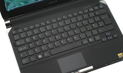 Sony VAIO VGN-TT11WN/B laptop keyboard and touchpad close-up.
