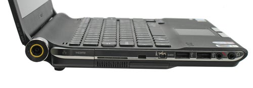 Side view of Sony VAIO VGN-TT11WN/B laptop showing ports