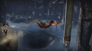 Prince of Persia game screenshot with character performing acrobatic jump.