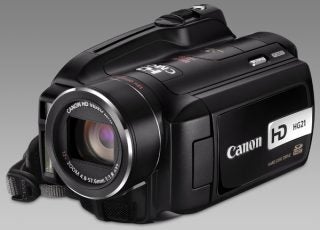 Canon HG21 camcorder with HD video lens and hand strap.