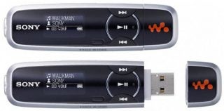 Sony Walkman NWZ-B133 with USB connector displayed.