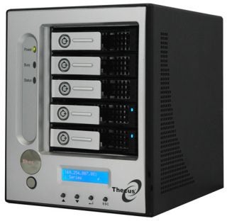 Thecus i5500 IP SAN Appliance with drive bays and LED indicators.