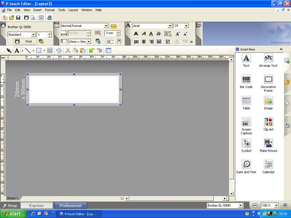 Brother QL-580N label printer software interface screenshot.