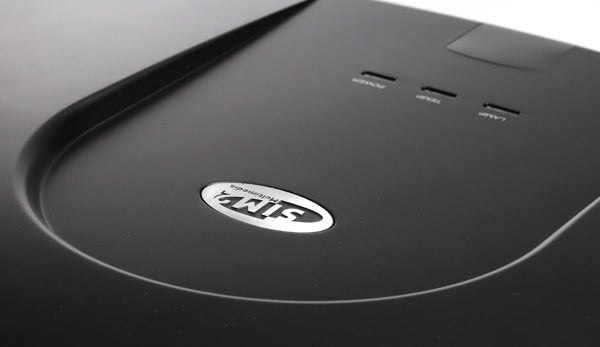 Close-up of SIM2 Domino D60 Projector top with logo