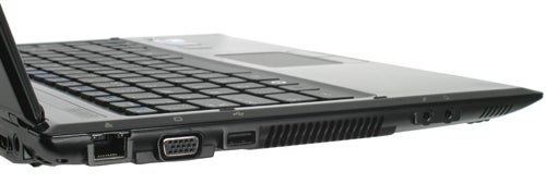 Side view of Samsung X460 showing ports and keyboard.