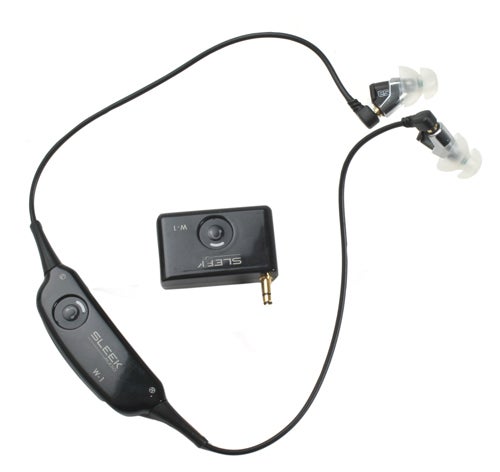 Sleek Audio W1 Wireless Headphone Adapter with earbuds.