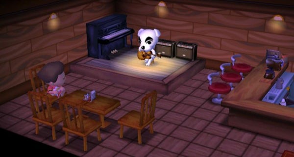 Screenshot of Animal Crossing character playing guitar in-game.