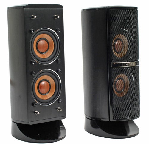 JVC NX-F7 SOPHISTI 2.1 speakers with black wood finish.