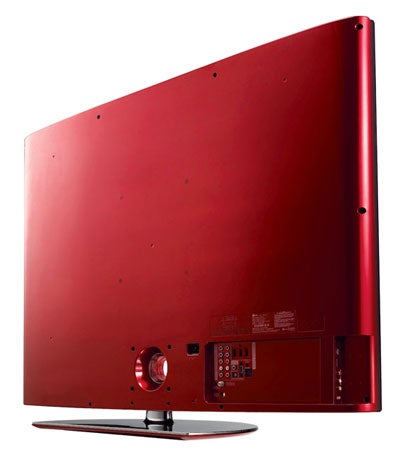 Rear view of red LG 42LG6100 42-inch LCD TV.
