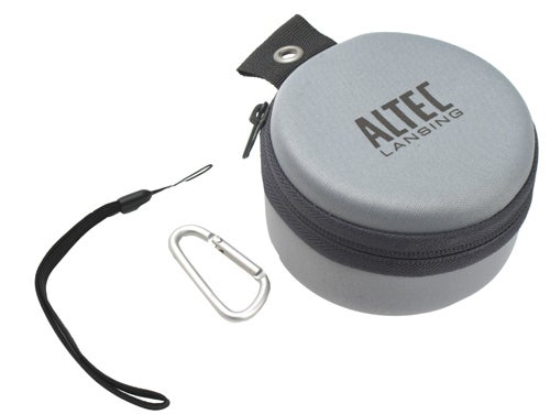 Altec Lansing Orbit Portable Speaker with carrying case and clip.