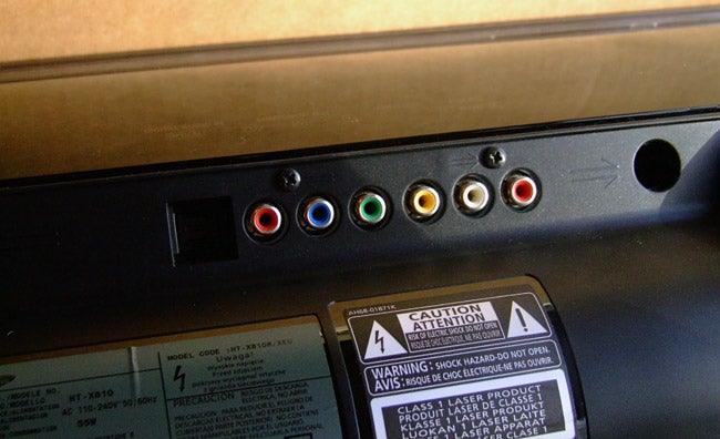 Close-up of Samsung HT-X810R system connectivity ports.