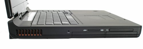 Side profile of an open Alienware M17 gaming laptop.