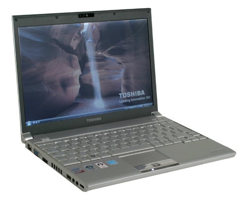 Toshiba Portege R600-108 laptop open with on-screen wallpaper.