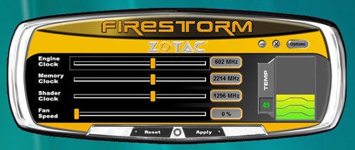 Zotac FireStorm Overclocking software interface with settings displayed.