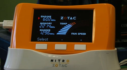 Zotac Nitro overclocking tool displaying GPU stats and controls.