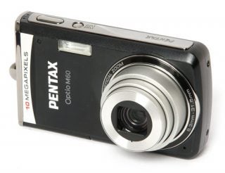 Pentax Optio M60 digital camera on a white background.