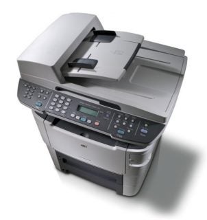 HP LaserJet M2727nfs multifunction printer on white background.