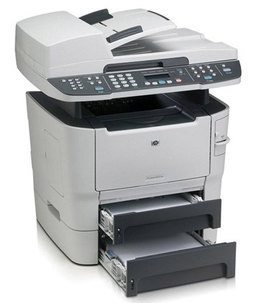 HP LaserJet M2727nfs multifunction printer on white background.