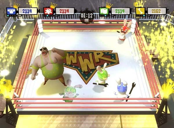 Screenshot of Rayman Raving Rabbids TV Party wrestling minigame.