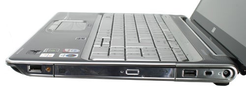 HP HDX16-1005EA notebook side ports and DVD drive view