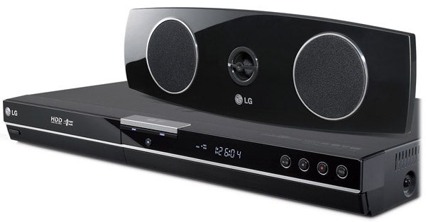 LG HRT403DA home cinema system with speakers and display.