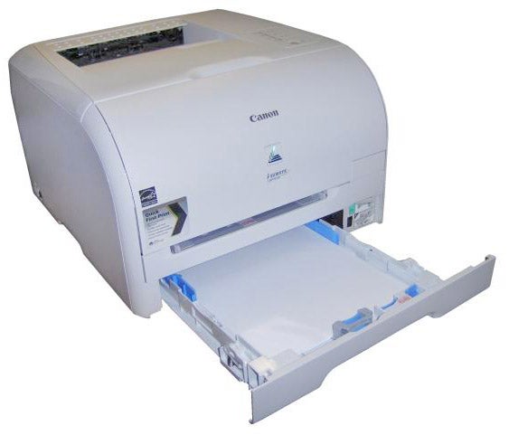 Canon i-SENSYS LBP5050 colour laser printer with open tray.