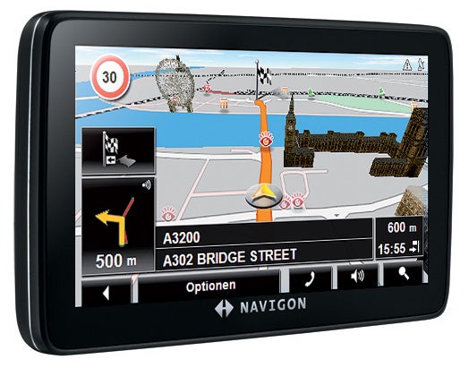 Navigon 7210 Sat-Nav device displaying a 3D map.