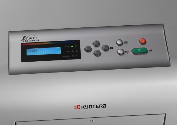 Close-up of Kyocera FS-C5200DN printer control panel.